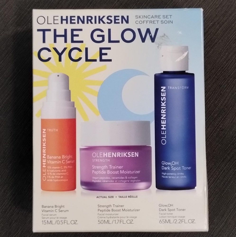 NEW OLE HENRIKSEN THE GLOW CYCLE 3-PIECE  KIT ~ SERUM, TONER, & MOISTURIZER